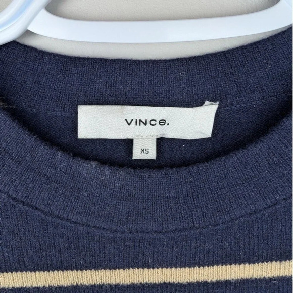 Vince Striped Blue & Tan Overlay Cashmere Crew XS Woman - Picture 7 of 10